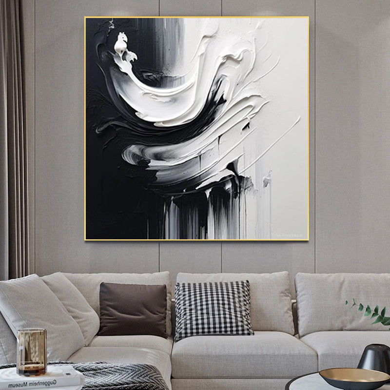 Handmade Oil Painting Canvas Wall Art Decoration ModernBlack And White Minimalist Abstract For Home Decor Rolled Frameless Unstretched Painting